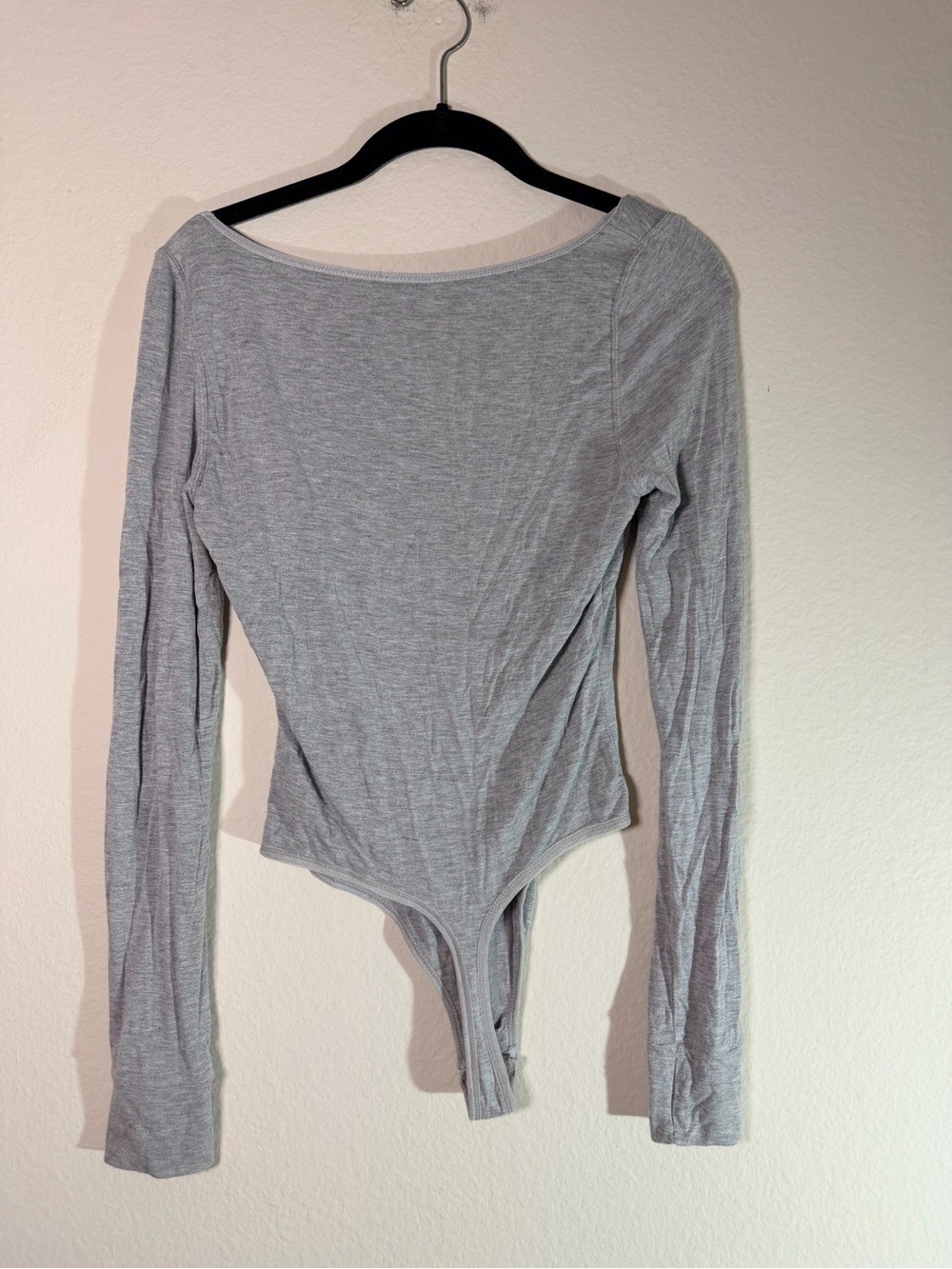 Free People Keep Away Bodysuit Heather Gray Long Sleeve Thumbhole XS/S - Picture 5 of 9